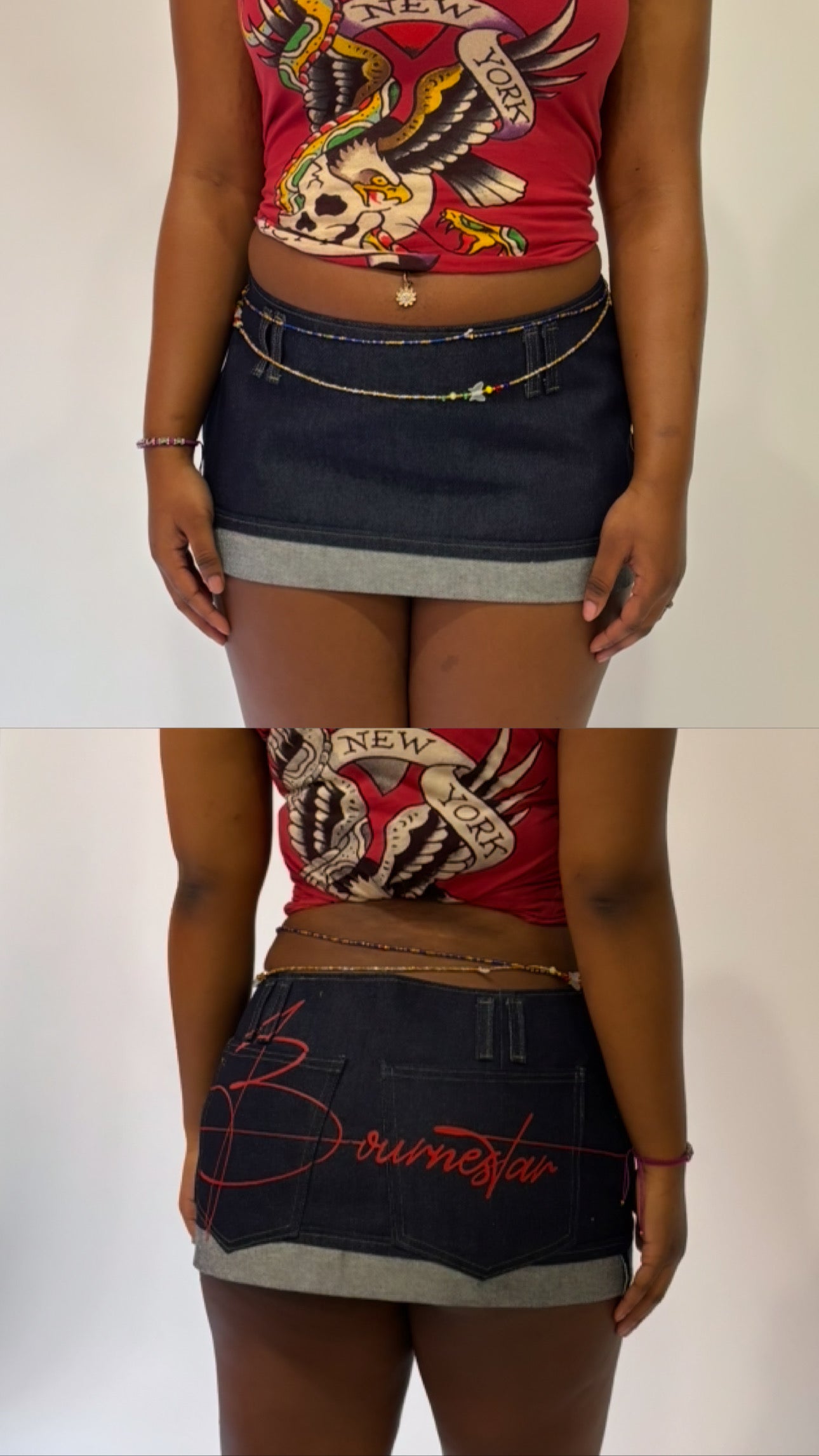 Script Denim Mini Skirt