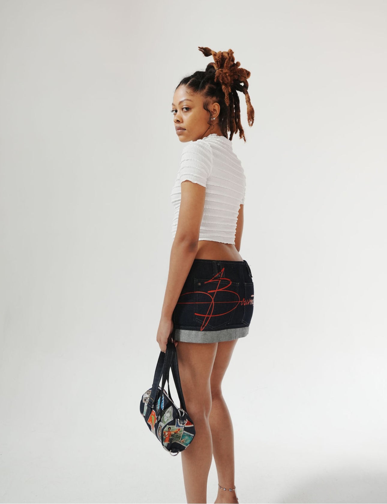 Script Denim Mini Skirt